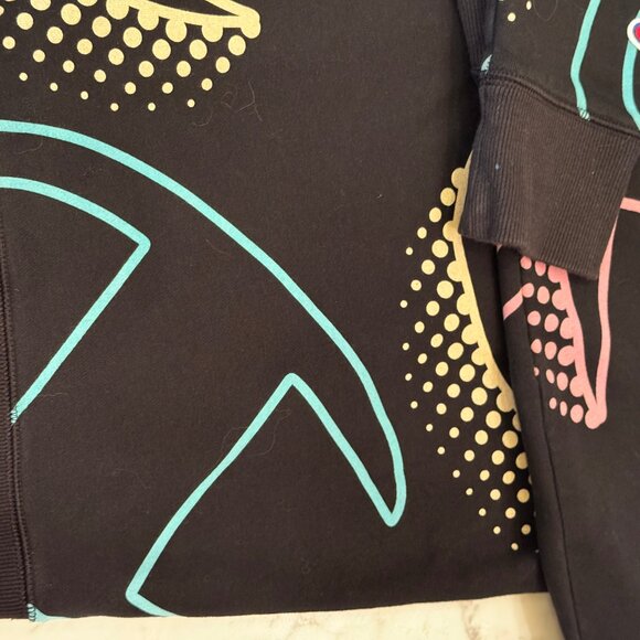 NWOT Champion Classic Fleece Hoodie – Black with Multicolor Graphic Print Size M - Picture 5 of 8